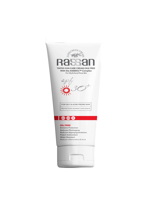 کرم ضد آفتاب رنگی فاقد چربی SPF30 راسن Rassan مناسب پوست های چرب و دارای آکنه 50ml