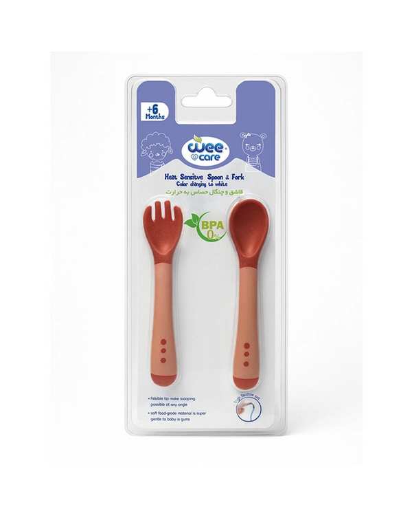 قاشق و چنگال سیلیکونی حساس به حرارت صورتی وی کر Wee Care کد U204