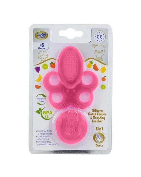 دندان گیر غذا و آبمیوه خوری کودک سیلیکونی صورتی وی کر Wee Care مدل T403