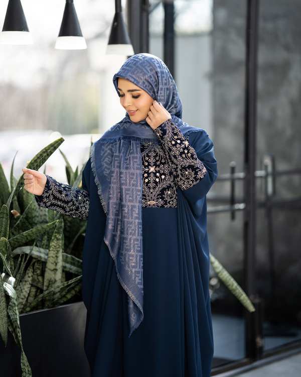 مانتو زنانه عبایی سرمه ای نورا Noura مدل یاس - تصویر 4