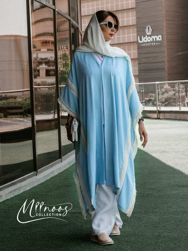 پانچو زنانه آبی آسمانی مینوس Miinoos مدل دردانه - تصویر 2