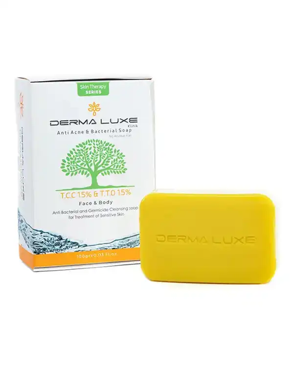 صابون ضد جوش TCC و آنتی باکتریال صورت و بدن درمالوکس 1.5 درصد Derma Luxe وزن 100 گرم