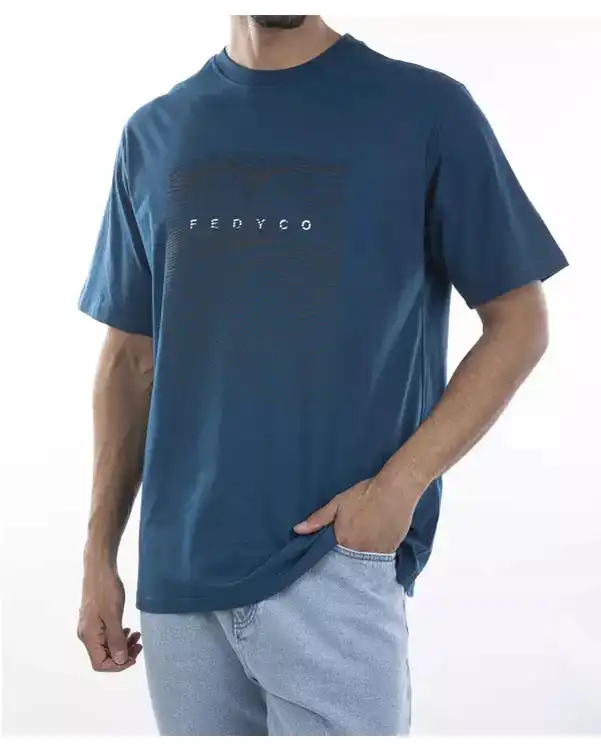 تی شرت مردانه یقه گرد آبی نفتی فدیکو Fedyco کد 7058159