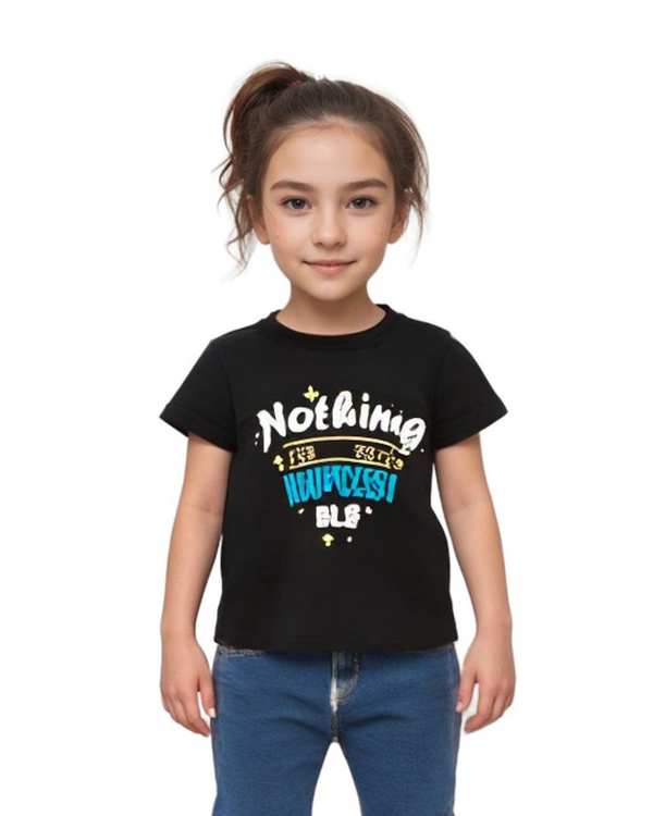 تی شرت دخترانه مشکی هومنیتی Whomanity مدل WYKGTSHT9549