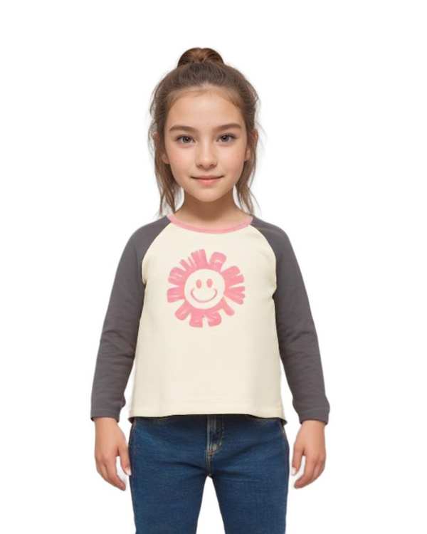 تی شرت دخترانه آستین بلند بژ طوسی هومنیتی Whomanity مدل WYKGTS3072