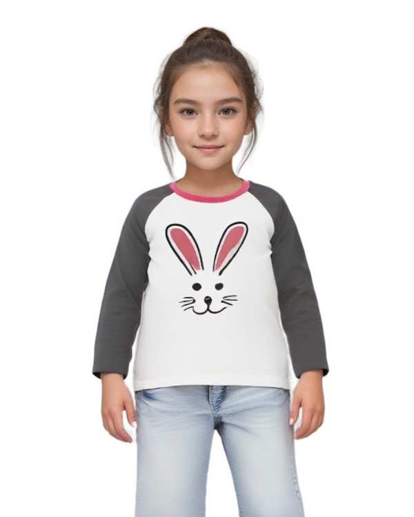 تی شرت دخترانه آستین بلند سفید طوسی هومنیتی Whomanity مدل WYKGTS3058