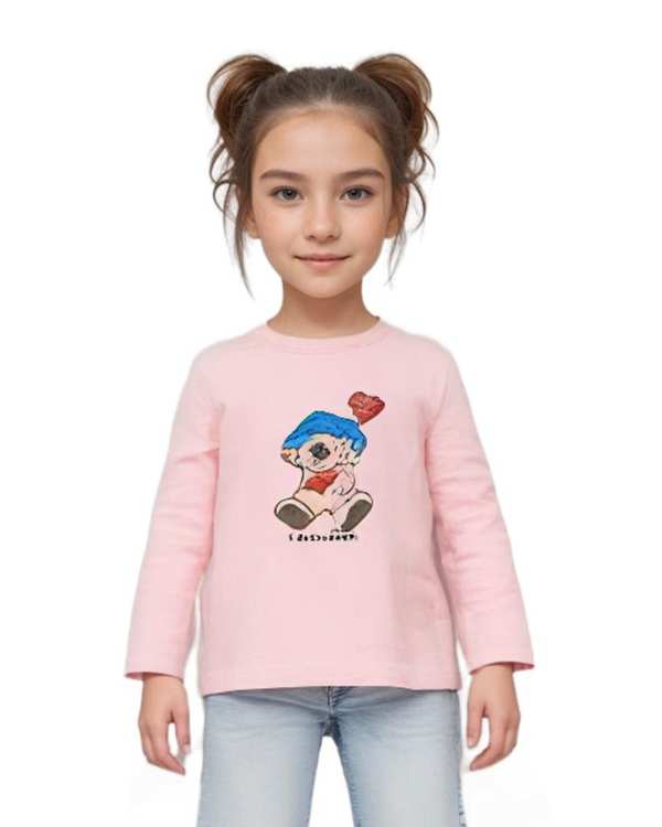 تی شرت دخترانه آستین بلند صورتی هومنیتی Whomanity مدل WYKGTS3010