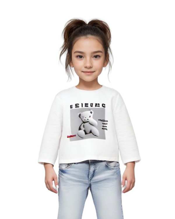 تی شرت دخترانه آستین بلند سفید هومنیتی Whomanity مدل WYKGTS3013