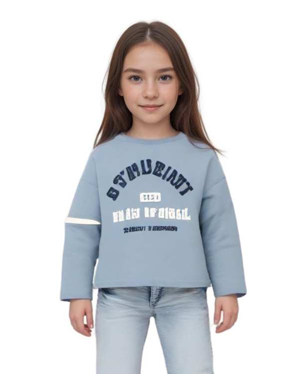 تی شرت دخترانه آستین بلند آبی روشن هومنیتی Whomanity مدل WYKGTS3045