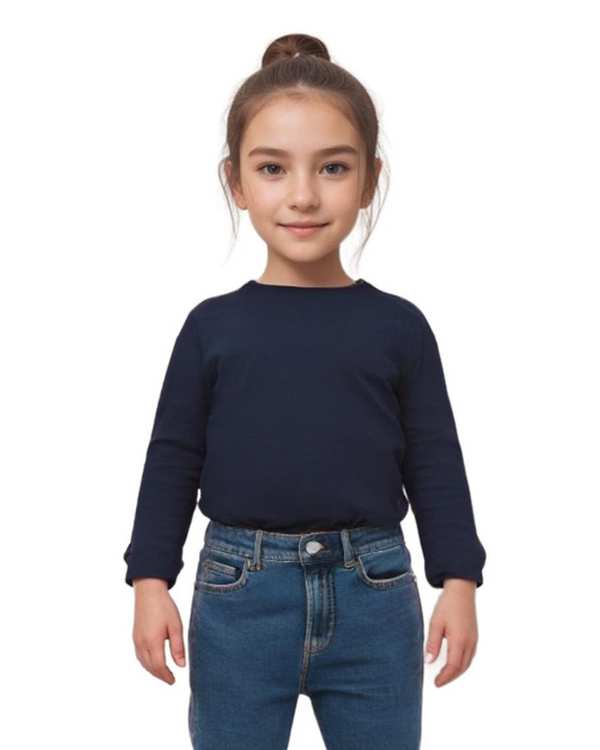 تی شرت دخترانه آستین بلند سرمه ای زیپی هومنیتی Whomanity کد 5781350