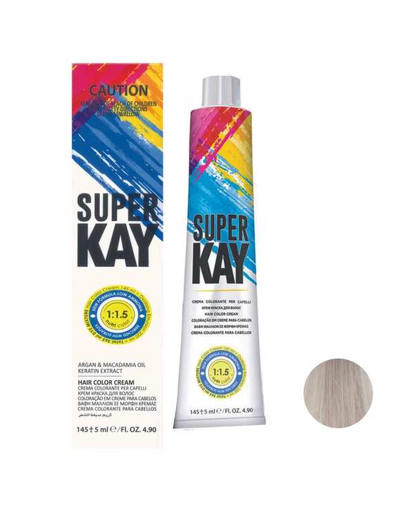 رنگ مو بلوند پلاتینه دودی روشن سوپر کی Super Kay شماره 12.1 حجم 145ml