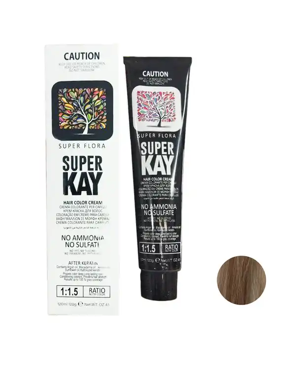 رنگ مو بدون آمونیاک دودی زیتونی سوپر کی Super Kay شماره 8.22 حجم 120ml
