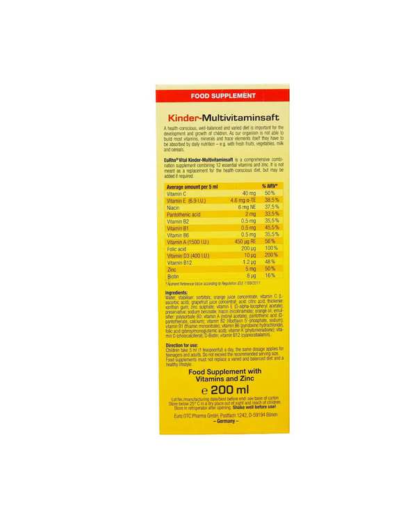 شربت کیندر مولتی ویتامین یوروویتال 200ml - تصویر 3