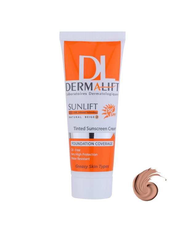 کرم ضد آفتاب رنگی SPF50 درمالیفت Dermalift مناسب پوست چرب شماره 02 حجم 40ml