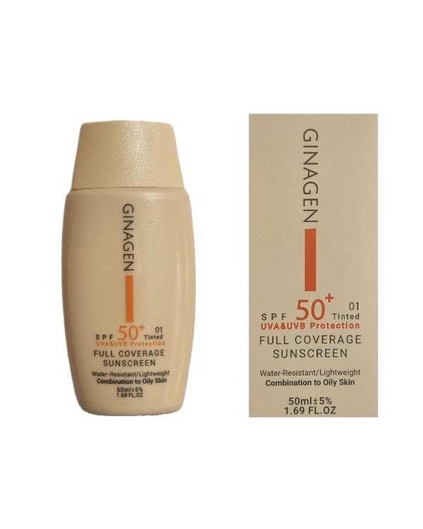 کرم ضد آفتاب رنگی SPF50 ژیناژن مدل Full Coverage مناسب پوست چرب و مختلط بژ روشن شماره 01 حجم 50ml - تصویر 2