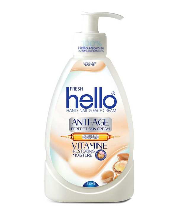 کرم پمپی مرطوب کننده دست و صورت هلو فرش Hello Fresh حاوی روغن آرگان 370ml