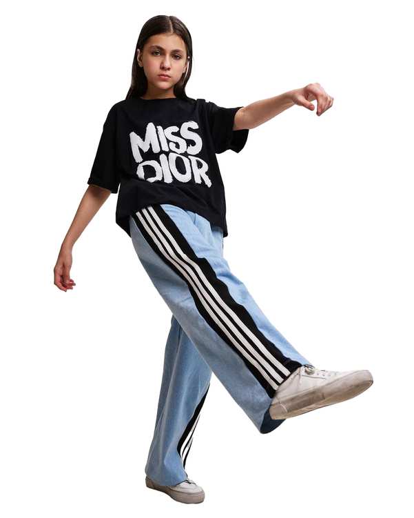ست تی شرت و شلوار جین دخترانه آبی مشکی الیزا کیدز Eliza Kids کد 470 مدل Miss Dior