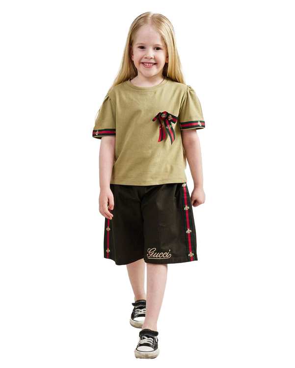 ست تی شرت و شلوارک دخترانه سبز الیزا کیدز Eliza Kids کد 460 طرح Gucci