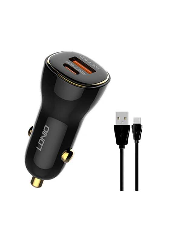 شارژر فندکی 60 وات مشکی الدینیو مدل C103 به همراه کابل USB-C
