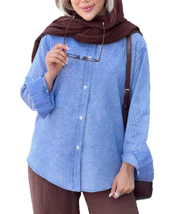 شومیز زنانه آبی کد 19034