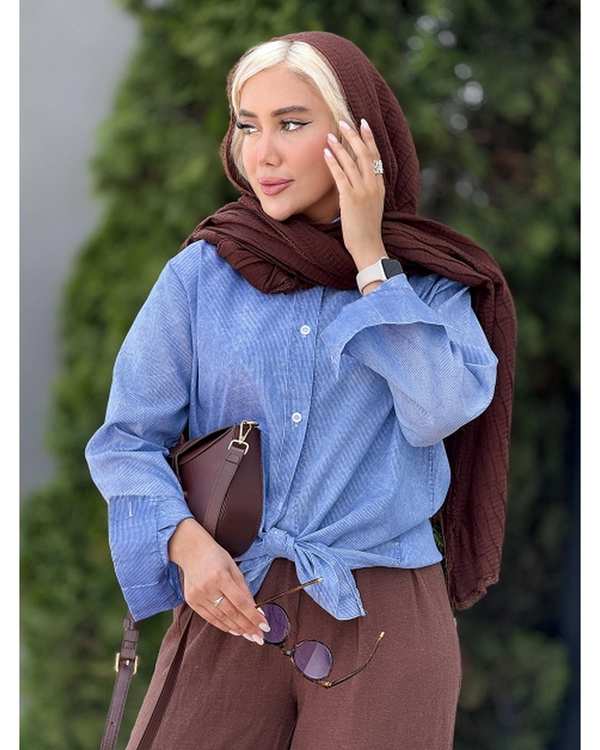 شومیز زنانه آبی کد 19034 - تصویر 5
