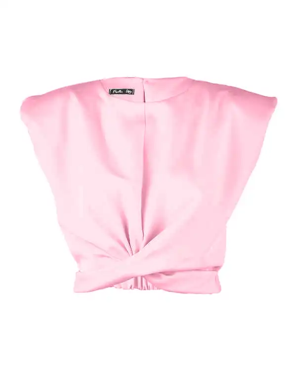 تاپ زنانه کراپ پایین گره صورتی پاپیلون Papillon