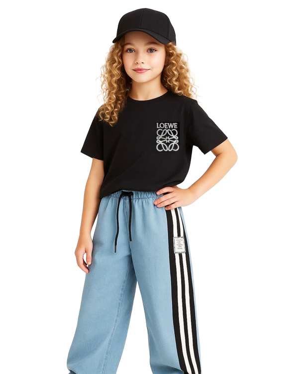 ست تی شرت و شلوار دخترانه مشکی آبی الیزا کیدز Eliza Kids مدل Loewe کد 221