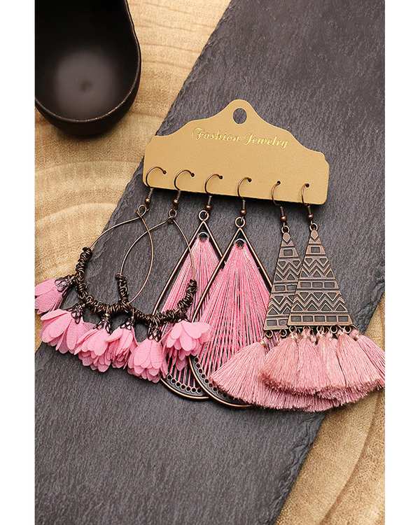 گوشواره زنانه دریم کچر صورتی هومنیتی Whomanity مدل BH013632-P5017 بسته 3 عددی