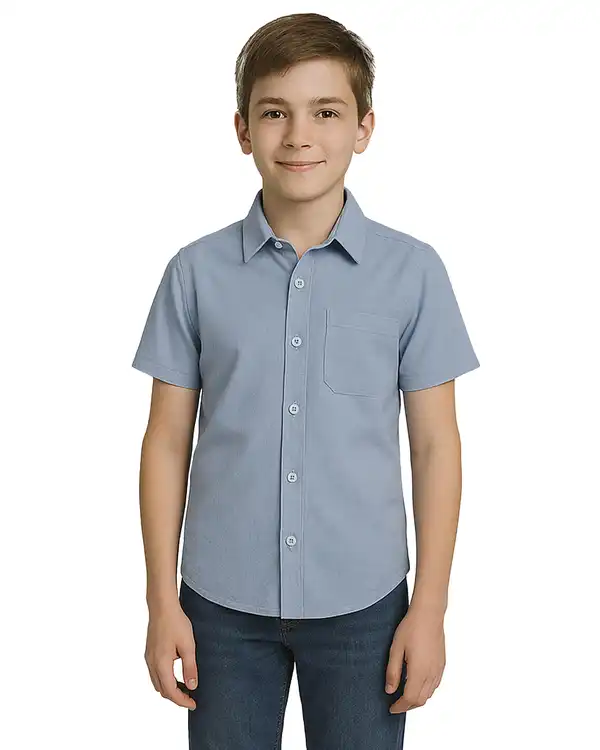 پیراهن پسرانه آستین کوتاه آبی روشن مرینو Merino کد 1759