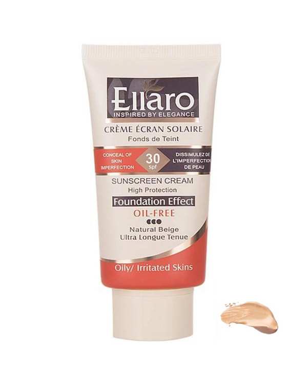 کرم ضد آفتاب کرم پودری SPF30 مات فاقد چربی بژ طبیعی الارو Ellaro حجم 40ml