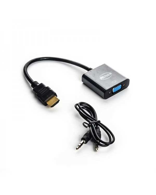 کابل تبدیل HDMI TO VGA همراه کابل صدا مشکی کایزر KAISER طول 10 سانتی متر
