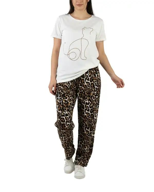 ست تی شرت و شلوار راحتی زنانه طلایی طرح گربه پاتر Potter کد 924