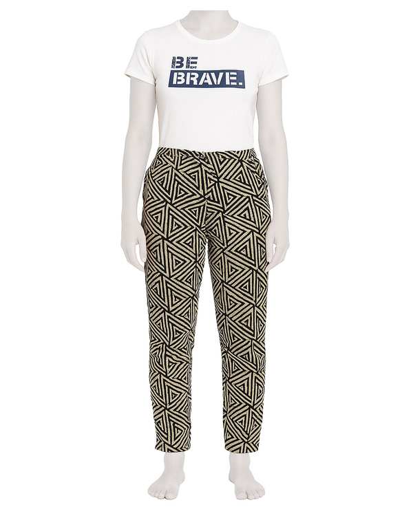 ست تی شرت و شلوار راحتی زنانه شیری BE BRAVE پاتر Potter کد 924