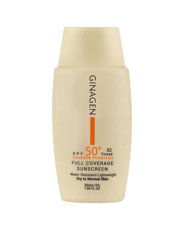 کرم ضد آفتاب رنگی SPF50 ژیناژن Ginagen مناسب پوست خشک و معمولی شماره 02