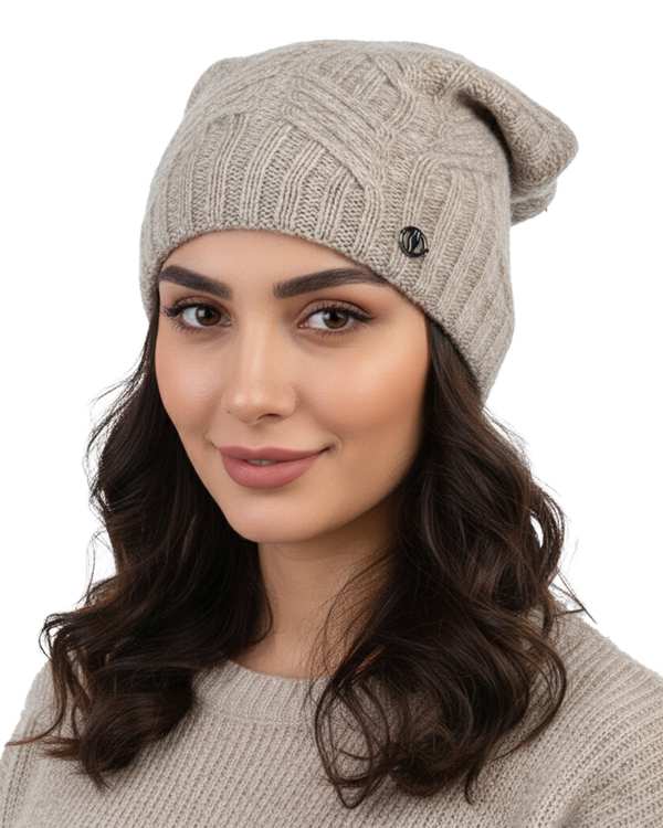 کلاه بافت کرم تیره تارتن Tartan مدل آرن طرح گندم کد 102100406