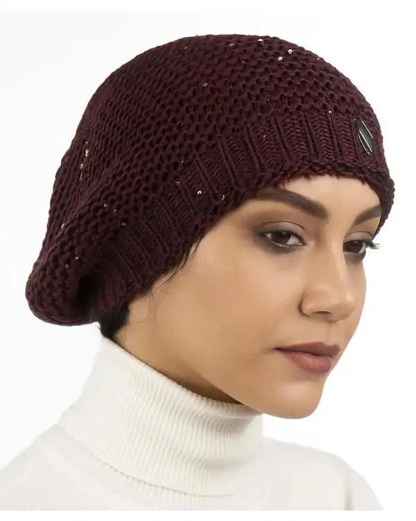 کلاه بافت زرشکی تارتن Tartan مدل نخ پولک کد 102113605