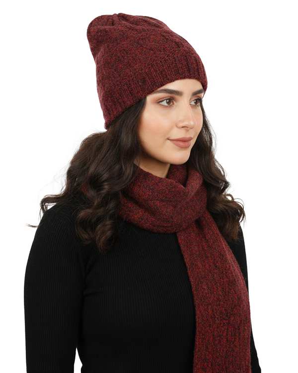 ست کلاه و شال گردن بافت قرمز تارتن Tartan مدل لیس مارپیچ کد 212000606
