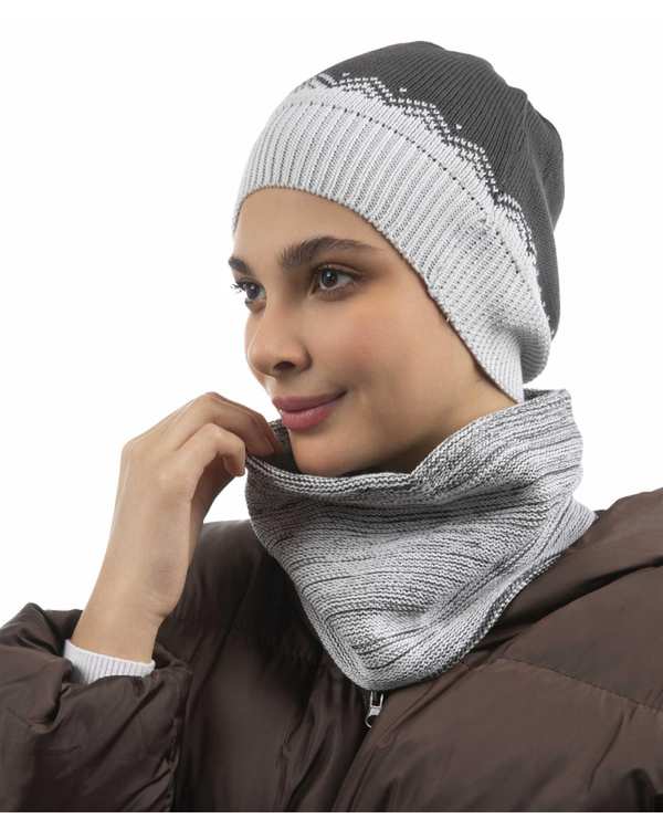 ست کلاه و شال گردن بافت رینگی طوسی یخی تارتن Tartan مدل مثلث کد 221000126
