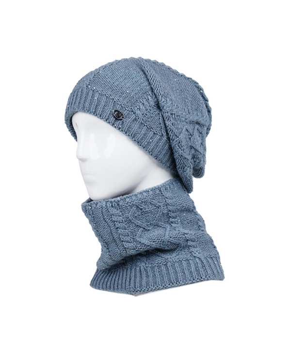 ست کلاه و شال گردن بافت رینگی آبی روشن تارتن Tartan مدل آرن قلب مروارید کد 232100208
