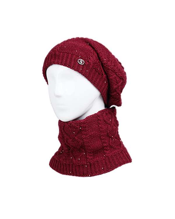 ست کلاه و شال گردن بافت رینگی قرمز تارتن Tartan مدل آرن قلب مروارید کد 232100208