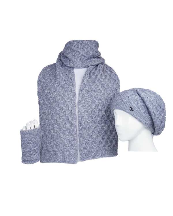 ست کلاه و شال گردن و دستکش طوسی روشن تارتن Tartan مدل لونه زنبور کد 312113434