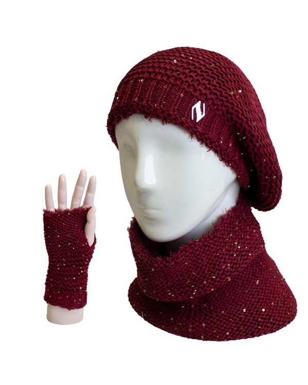 ست کلاه و شال گردن رینگی و دستکش پولکی زرشکی تارتن Tartan کد 332113605
