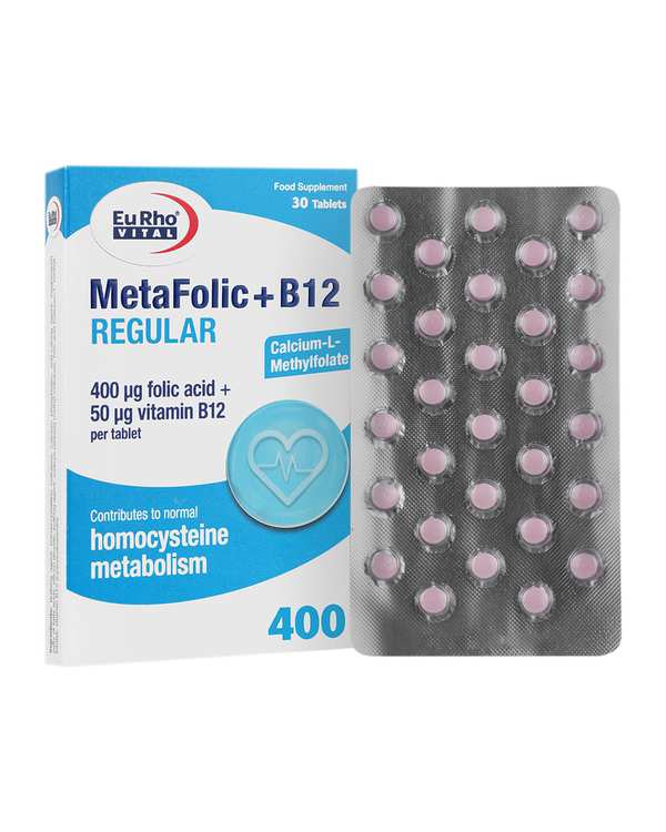 قرص متافولیک پلاس ب12 50 میکروگرم رگولار یوروویتال بسته 30 عددی