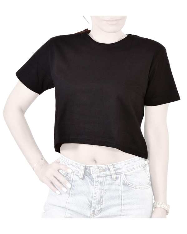 تی شرت کراپ زنانه مشکی سیمپل ورز Simple wears کد TCG220