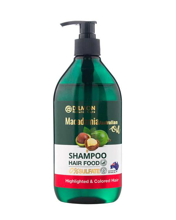 شامپو مو ترمیم کننده دیلمون Dilmon مدل ماکادمیا مناسب مو رنگ و هایلایت شده حجم 385ml