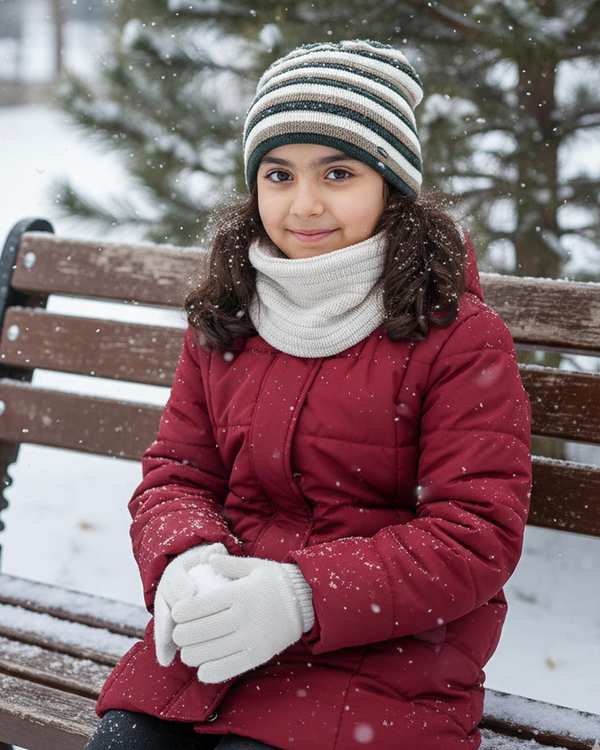 ست سه تکه کلاه و شال گردن و دستکش بچگانه کرم ملورینا Melorina کد 42108