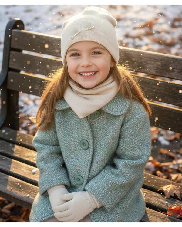 ست سه تکه کلاه و شال گردن و دستکش دخترانه سنجاقک کرم ملورینا Melorina کد 42111