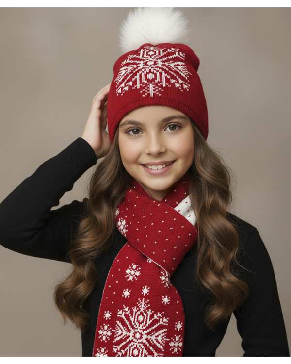 ست کلاه و شال گردن دورو بچگانه دونه برفی قرمز سفید ملورینا Melorina کد 09321
