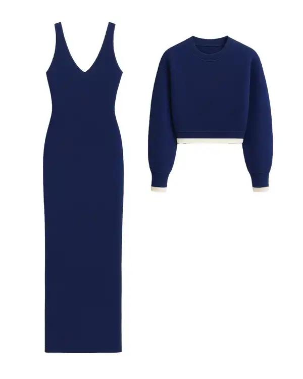 ست پیراهن و بلوز کراپ بافت زنانه سرمه ای ورشه Vershe مدل سوگل 3