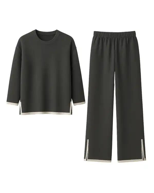 ست پلیور و شلوار بافت زنانه زغالی ورشه Vershe مدل نسترن 2